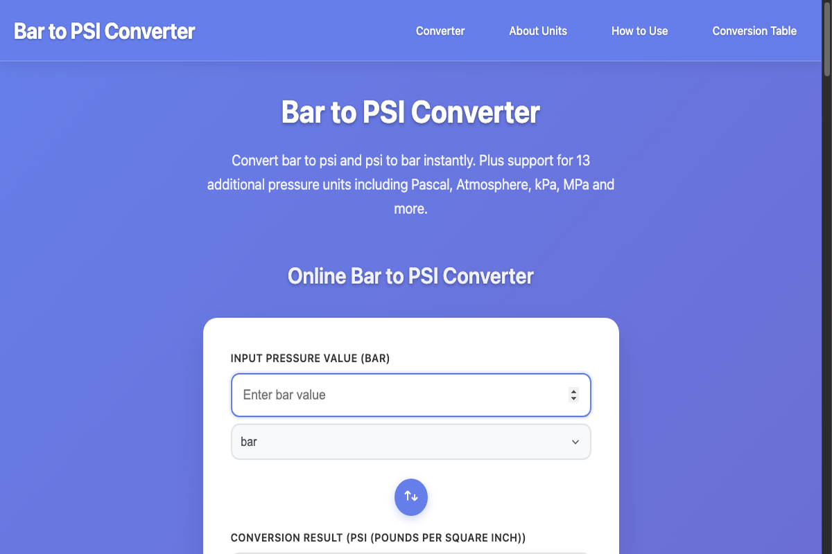 Bar to PSI Converter
