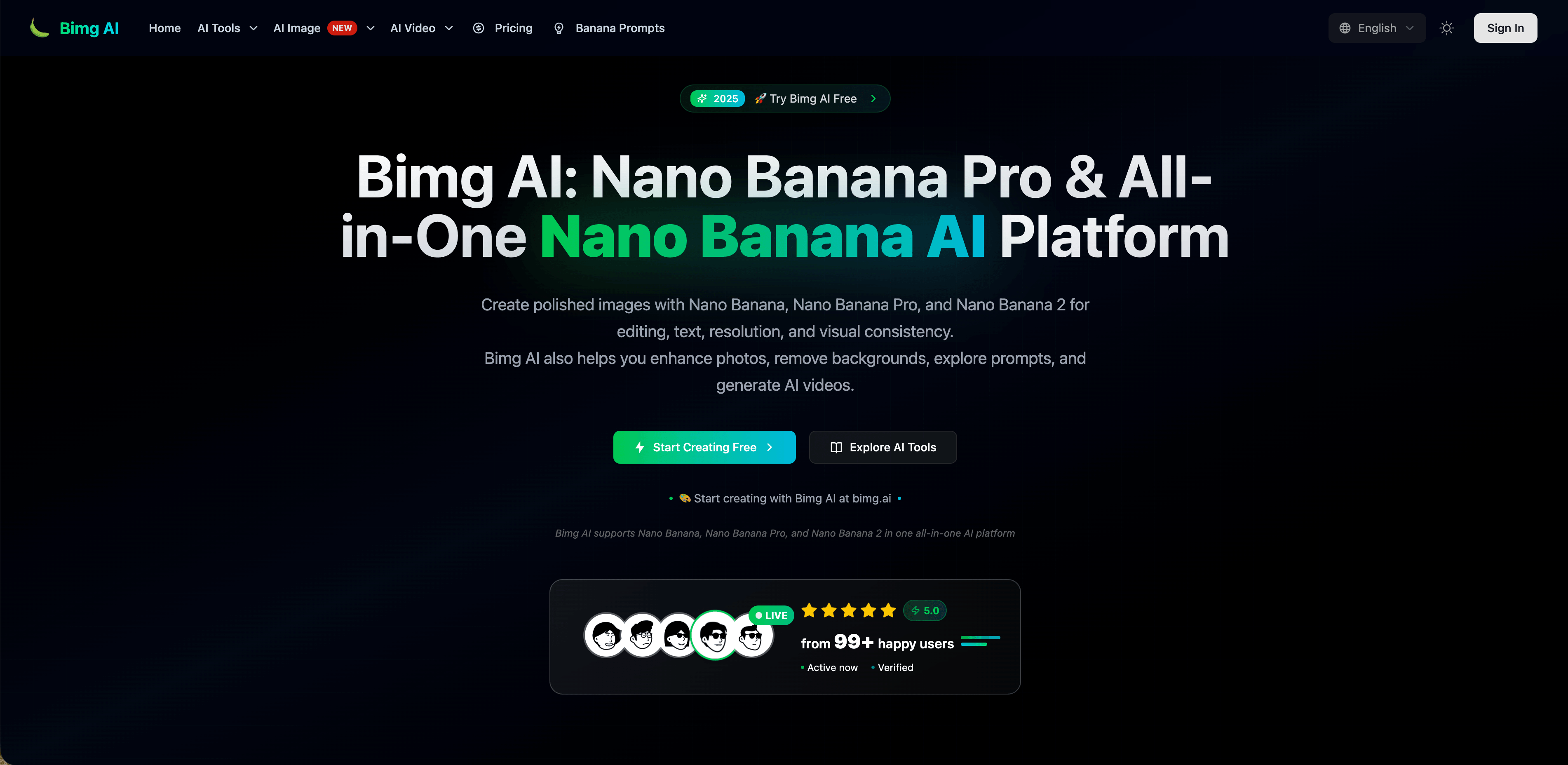Bimg AI: Nano Banana AI Platform preview