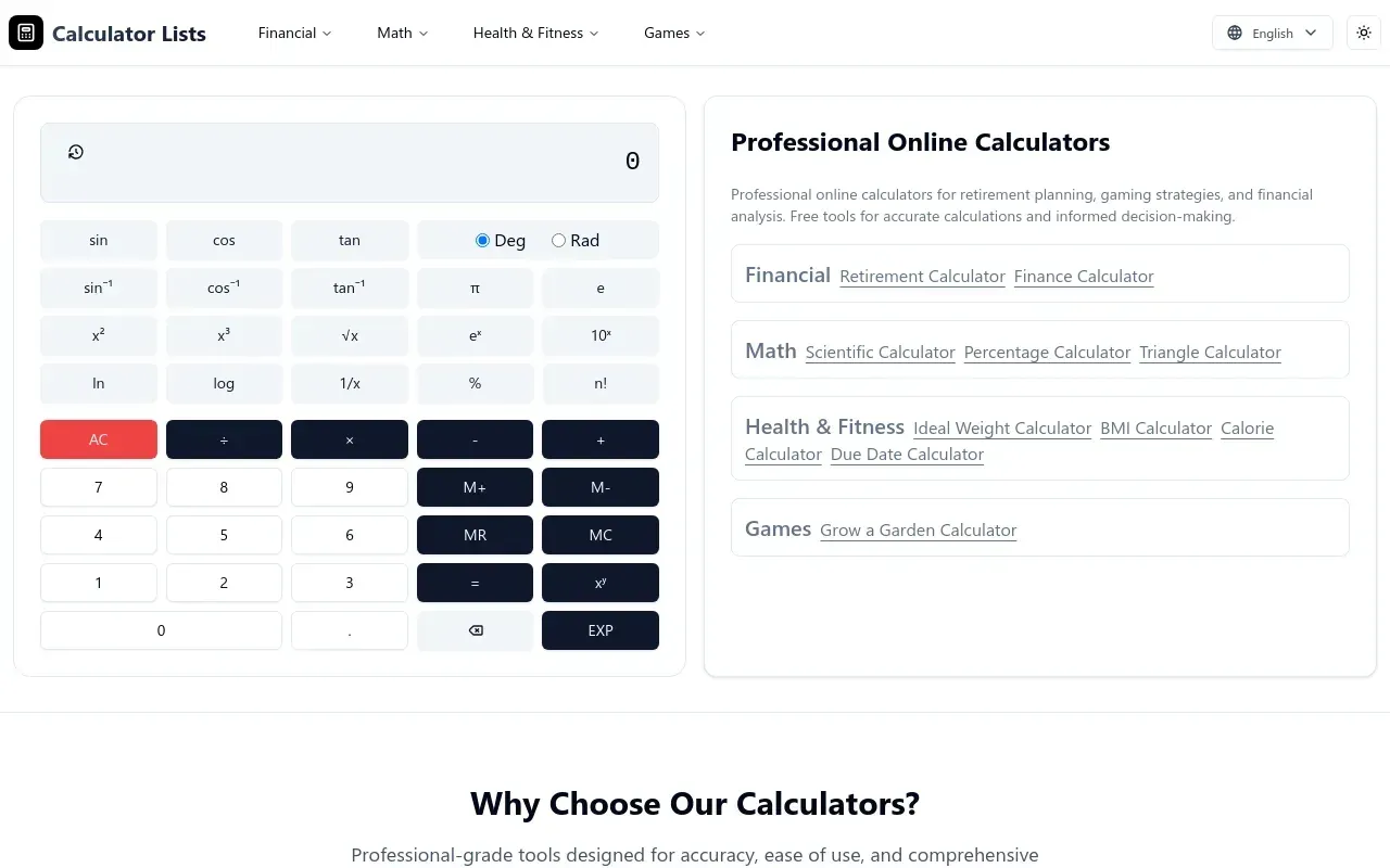 Calculator Lists preview