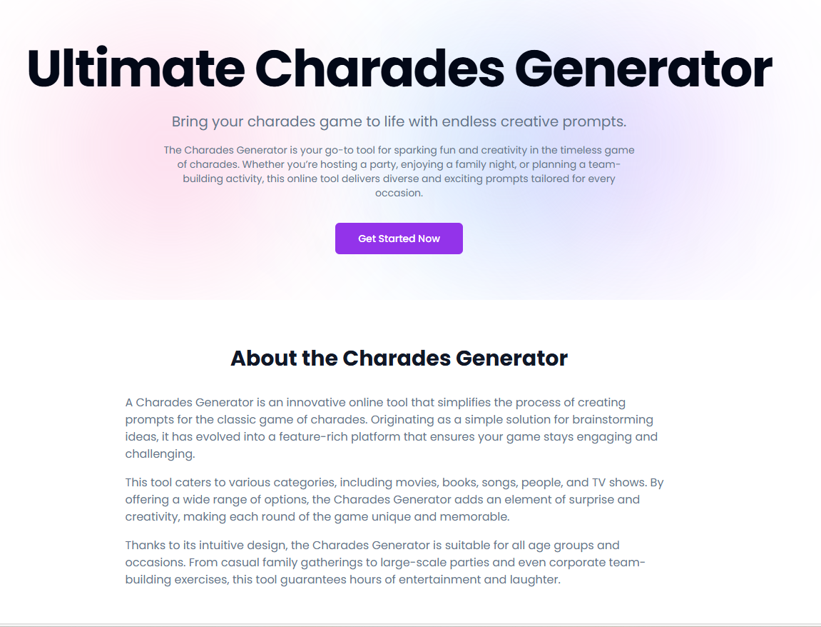 Ultimate Charades Generator preview