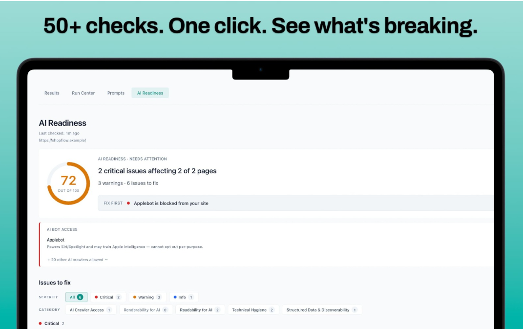 Check AI brand presence & fix issues on your site from your desktop