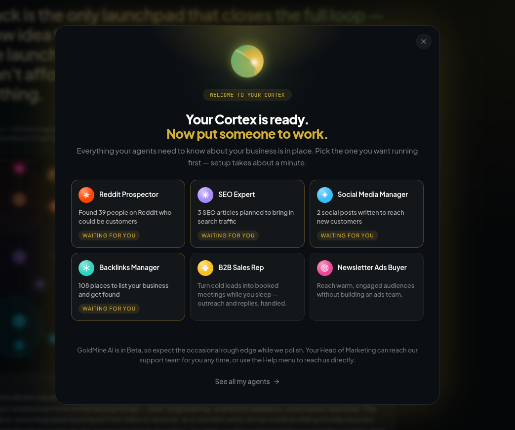 GoldMine Cortex ready to use
