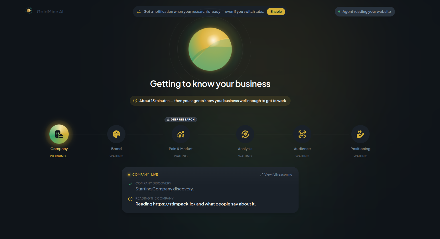 Starting the GoldMine onboarding flow